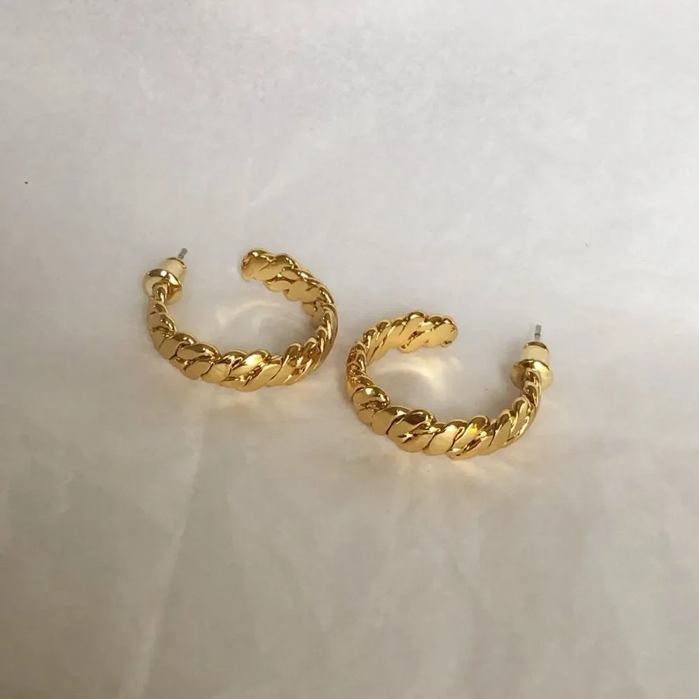 18K Thick Gold Plated Delicate Weaved Rope Earrings - Picture 10 of 10